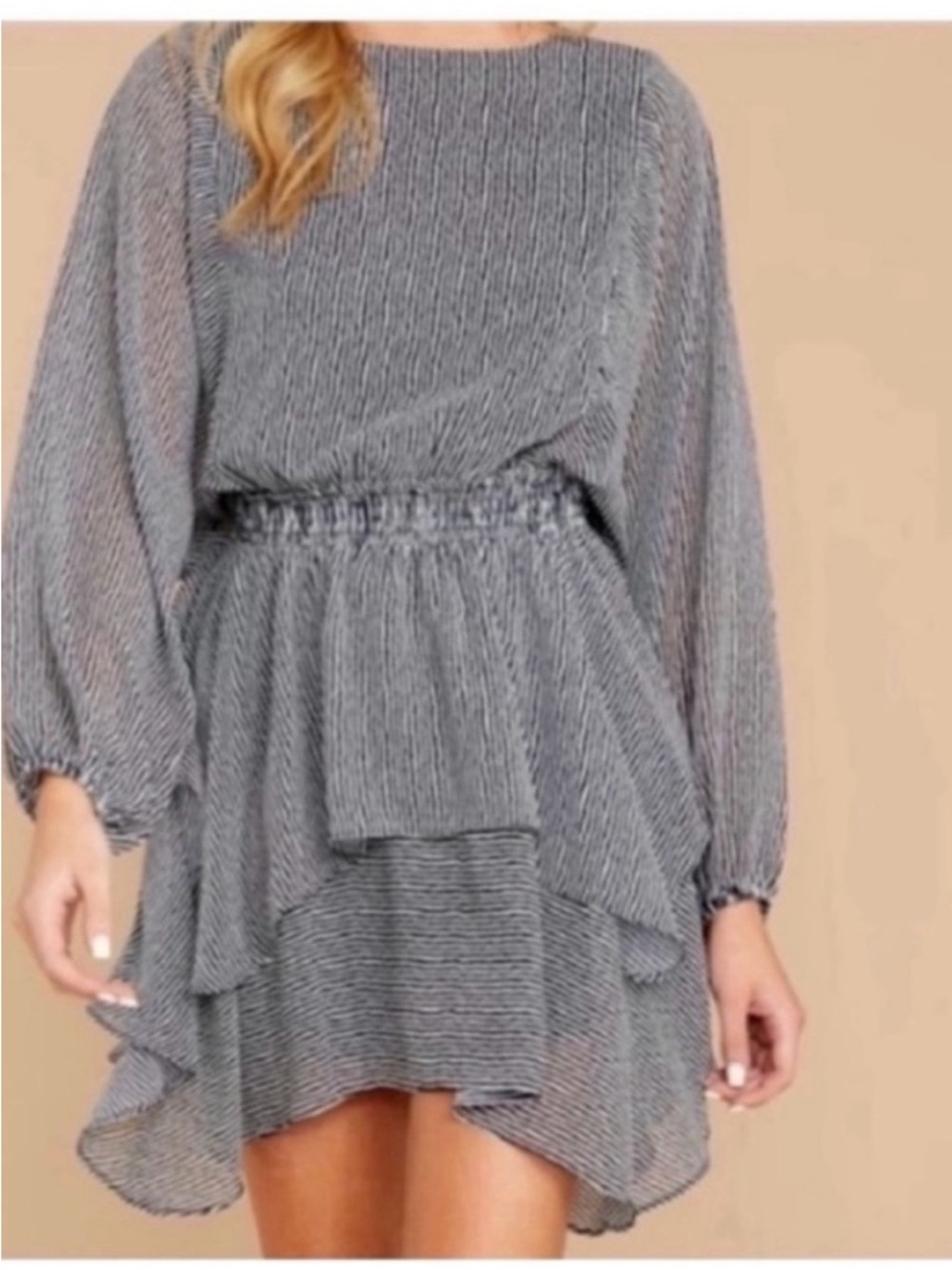 Storia dress navy blue striped asymmetrical layered minı